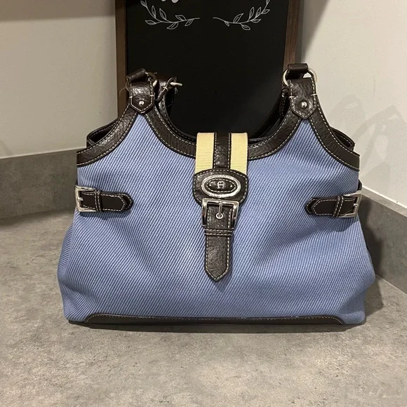 Etienne Aigner Shoulder Bag in Blue with Black Trim! GUC!! - Picture 1 of 13
